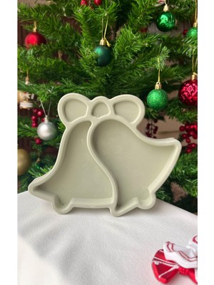 Yeşil Dekoratif Beton Yılbaşı Çan Tabak, Mum ve Takı Düzenleyici