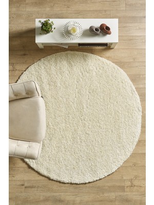 Düz Renk Shaggy Salon Oturma Odası Yolluk Krem Halı