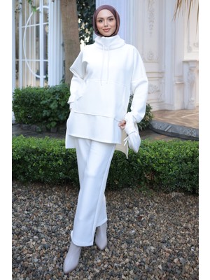 İmaj Butik Ekru Cepli Tunik Pantolonlu Scuba Takım