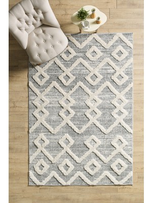 Yumuşak Bukleli Iskandinav Tasarım Salon Oturma Odası Yolluk Gri Halı