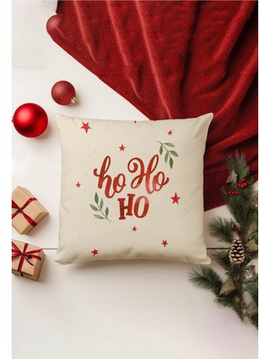 Yılbaşı Temalı Çift Taraflı Bej Kırlent Kılıfı, Gizli Fermuar, Sıcak ve Şık Tasarım