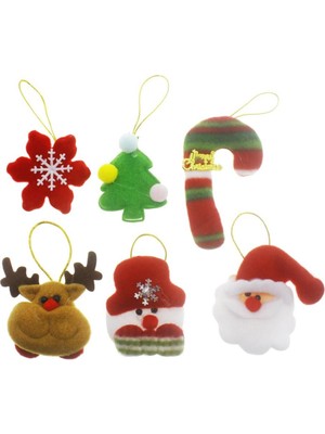 6'lı Renkli Kumaş Yılbaşı Süsleri: Noel Baba, Geyik, Kardan Adam Seti