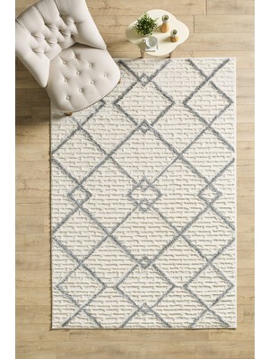 Yumuşak Bukleli Iskandinav Tasarım Salon Oturma Odası Yolluk Krem Halı