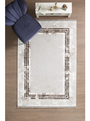 Modern Tasarım Saçaklı Salon Oturma Odası Yolluk Polyester Kahverengi Halı