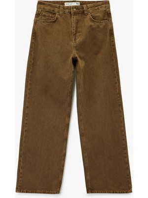 Koton Rahat Kalıp Cepli Düğmeli Yıkamalı Düz Paça Baggy Jean Pantolon