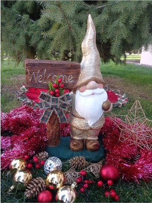 Noel Baba Heykeli, Kokina Çiçekli, Polyester, Nostaljik ve Şık Dekorasyon Parçası