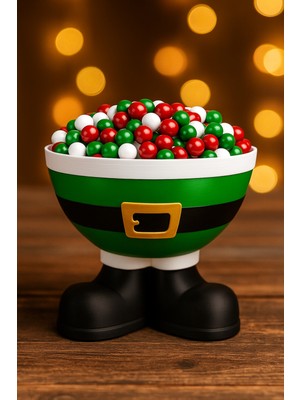 Yeşil Dekoratif Noel Baba Ayaklı Kase, Şık ve Sevimli Ev Dekorasyonu Için Ideal