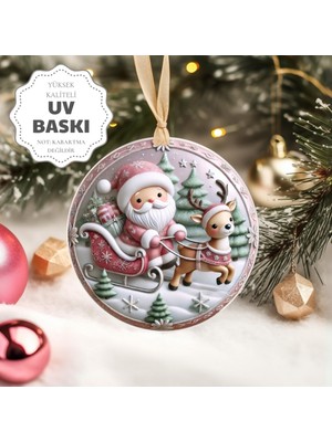 Turuncu 3D Tasarımlı Uv Baskılı Noel Baba ve Geyikli Yılbaşı Süsü