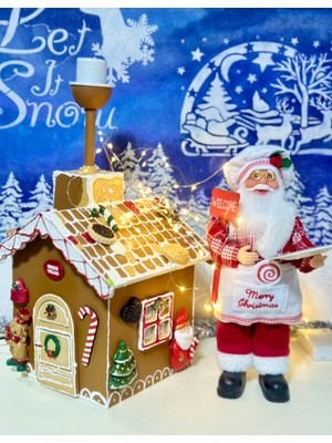 Renkli Ahşap Bisküvi Ev ve Noel Baba Abajur, Şık Dekorasyon Parçası