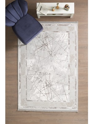 Modern Tasarım Saçaklı Salon Oturma Odası Yolluk Polyester Bej Halı