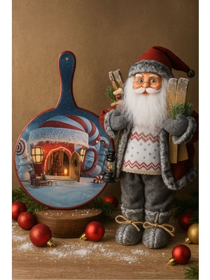 El Yapımı Yılbaşı Temalı Ahşap Supla ve Noel Baba Dekoratif Set, Kırmızı, 2'li