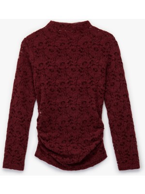 Koton Slim Fit Floral Dokulu Drapeli Dantel Bluz