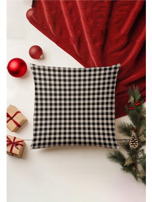 Yılbaşı Temalı Kırlent Kılıfı, Çift Taraflı Baskı, Gizli Fermuar, Siyah Renk