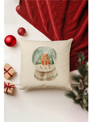 Yılbaşı Temalı Çift Taraflı Yeşil Kırlent Kılıfı, Gizli Fermuar