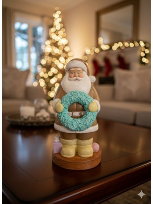 Renkli Noel Baba Çelenk Detaylı Biblo, 17X9CM, Ev Dekoru