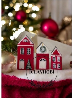 Kırmızı 3'lü Ev Dekor Objesi, Yılbaşı ve Yeniyıl Için Şık Set