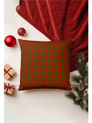 Yılbaşı Temalı Çift Taraflı Kırlent Kılıfı, Kırmızı, Gizli Fermuar