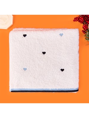 Evidea Soft Kalp Nakışlı Yüz Havlusu - Ekru / Siyah - 50X90 cm