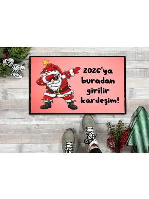 Neşeli Noel Baba Kapı Paspası 60X40 Cm, Renkli ve Sevimli Ev Dekorasyonu