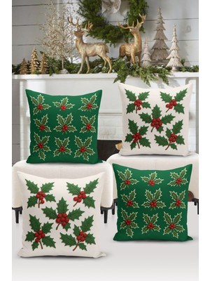 Yılbaşı Temalı Çift Taraflı Dijital Baskılı 4'lü Kırlent Kılıfı Seti