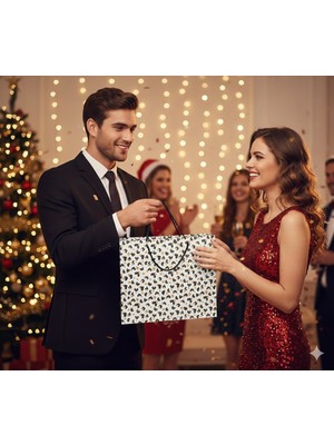 Dodomar 44×18×34,5 cm Kalpli Saplı Özel Figürlü Varaklı Lüks Yılbaşı Hediyelik Karton Çanta