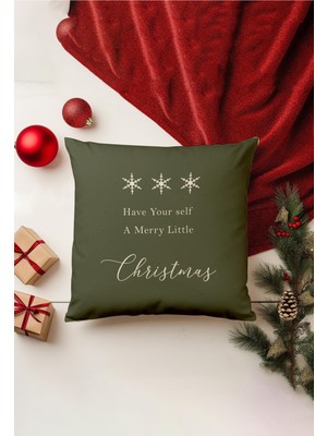 Yılbaşı Temalı Kırlent Kılıfı, Çift Taraflı Baskı, Gizli Fermuar, Bej Renk