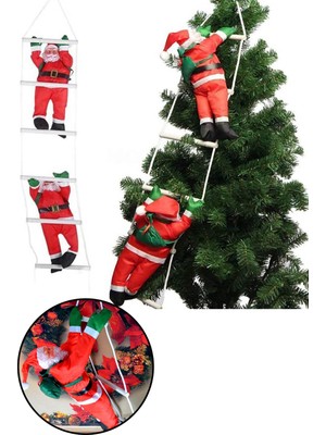 Kırmızı 2'li Noel Baba Merdiveni Yılbaşı Süsleri Kapı ve Duvar Dekoru