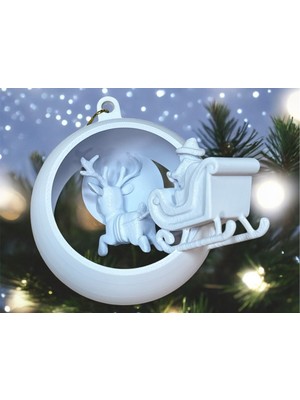 3’lü Noel Süsü Seti, Santa ve Ren Geyiği Temalı Beyaz Dekoratif Süsler