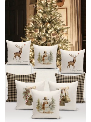 Yılbaşı Temalı Çift Taraflı Dijital Baskılı 8'li Kırlent Kılıfı Seti