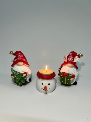 Renkli Yılbaşı Süsleri, Noel Baba Cücesi, Kozalak, Çam Ağacı ve Mumluk Biblo Seti