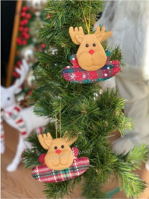 Kırmızı Geyik Çam Ağacı Süsü, Noel Baba Figürü, Yılbaşı Dekorasyonu