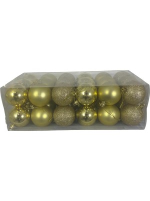 Altın Renkli 36'lı Noel Çam Ağacı Topu, 6 Cm, Yılbaşı Süsü Seti