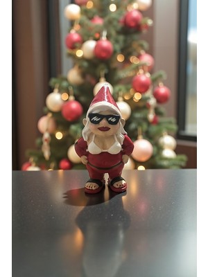 Neşeli Noel Cüce Biblo, Yılbaşı Süs, Eğlenceli Dekor 16X9 cm