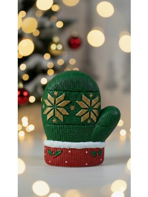 Kırmızı-Yeşil Yılbaşı Eldiven Biblo, 10X10CM, Hediyelik, Sıcak ve Neşeli Atmosfer