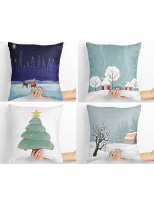 Çift Taraf Baskılı Süet Dokulu 4'lü Koltuk Kırlent Kılıfı Takımı Kahverengi