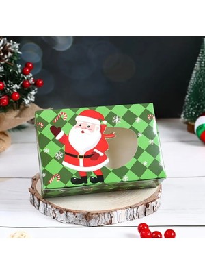 Noel Baba Desenli Çuval ve Pencere Detaylı Kutulu Renkli Cupcake Sunumu