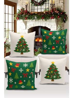 Yılbaşı Temalı Çift Taraflı Dijital Baskılı 4'lü Kırlent Kılıf Seti