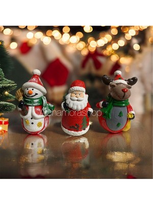 Yılbaşı Dekoratif Biblo Seti, Noel Baba, Geyik, Kardan Adam Figürleri, Renkli