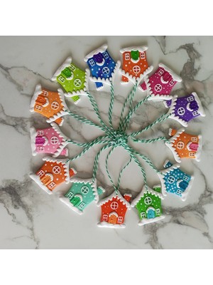 Renkli 3'lü Kurabiye Evi Yılbaşı Süsü, Çam Ağacı Dekorasyon Seti