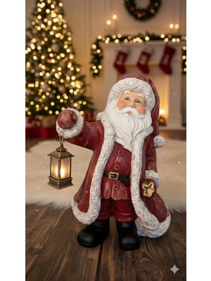 El Fenerli Noel Baba Biblo, Ev Dekorasyon, 46X35 Cm, Kırmızı Renkli