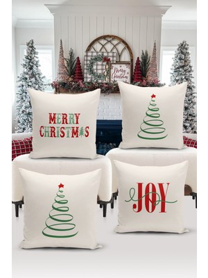 Yılbaşı Temalı Çift Taraflı Dijital Baskılı 4'lü Kırlent Kılıfı Seti