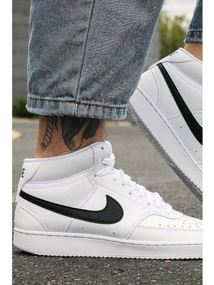 Nike Court Vision Mid Beyaz Spor Ayakkabı Bilekli Erkek Günlük Kullanım İçin Kauçuk Taban