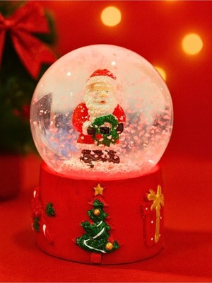 Yılbaşı Temalı Noel Baba Figürlü Renkli LED Işıklı 9 cm Kar Küresi