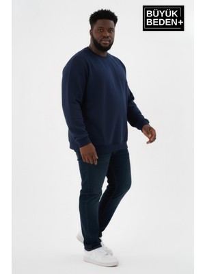 Superlife Erkek Büyük Beden Bisiklet Yaka Kollar ve Etek Ribanalı Ince Sweatshirt SPR26BSW956