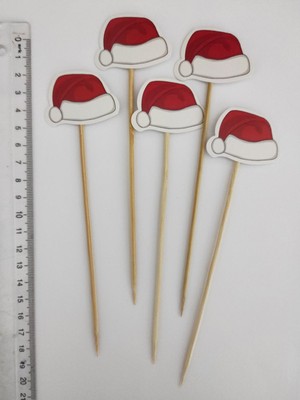 Kırmızı Noel Şapkası Şeklinde 15 cm Kürdan 10'lu Paket