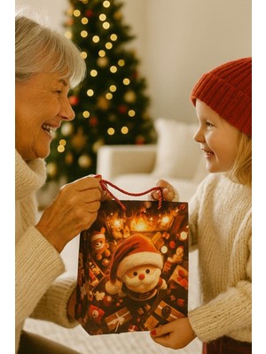 3 Boyutlu Noel Baba Temalı Hediye Paketi, Çanta ve Poşet, 40X30X12 Cm, Renkli