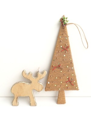 Kahverengi Ahşap Çam Ağacı Süsü, Yılbaşı ve Noel Dekorasyonu