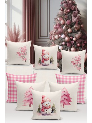 Yılbaşı Temalı Çift Taraflı Dijital Baskılı 8'li Kırlent Kılıfı Seti