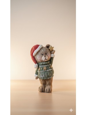 Renkli Noel Ayıcık Biblo 18X10CM, Dekoratif ve Hediye Objesi