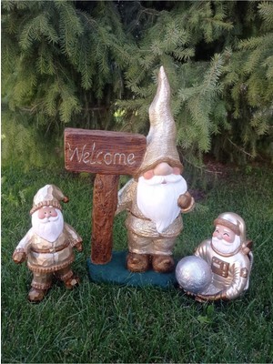 Neşeli Noel Baba Seti, Yılbaşı Süsleri, Çok Renkli Polyester Heykel